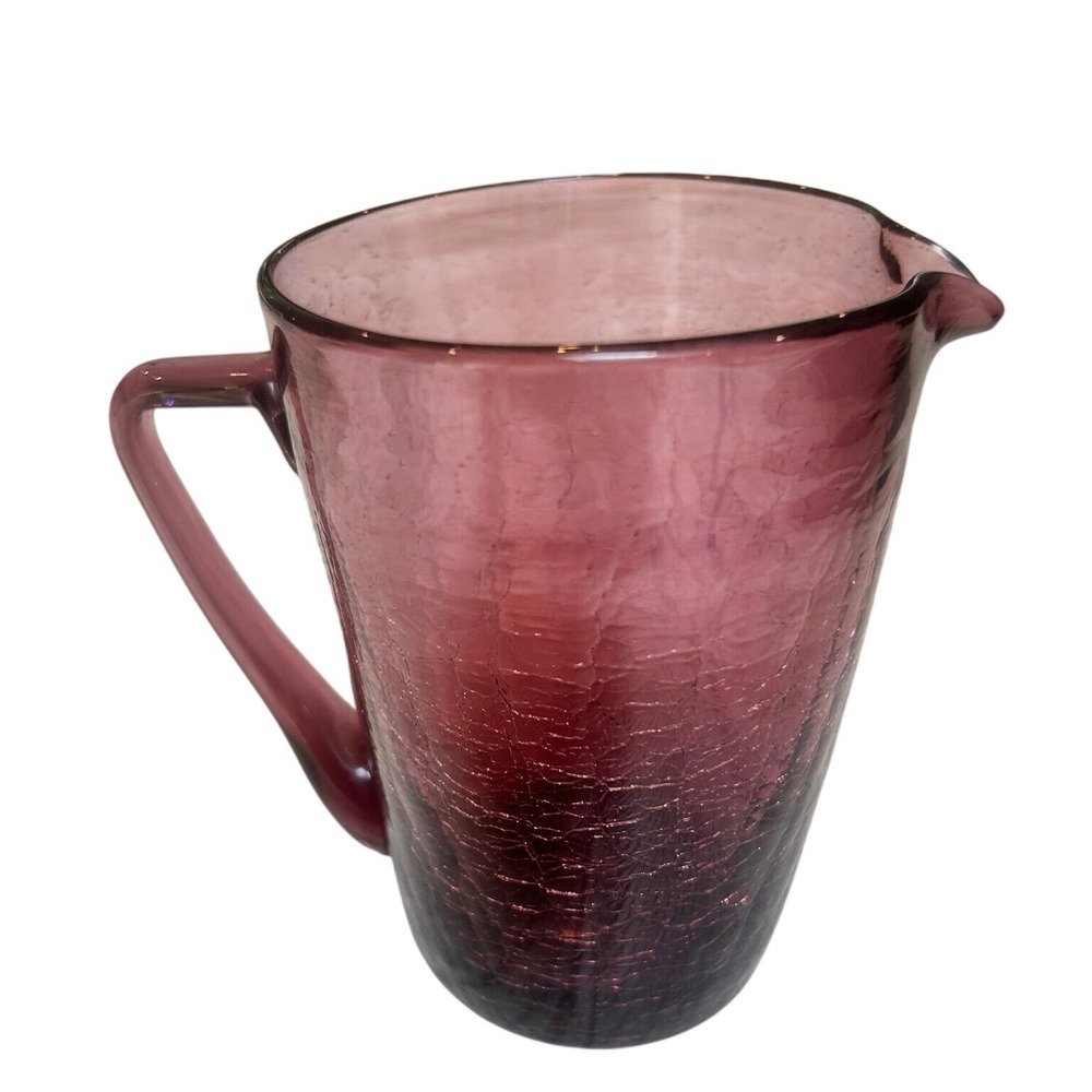 Vintage Amethyst Purple Crackle Glass Pitcher Small Hand Blown Creamer 4.5 inch